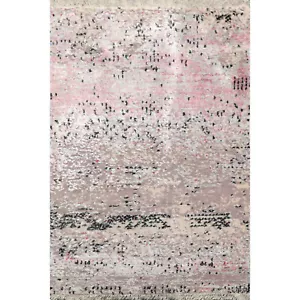 2' x 3' Hand Knotted Wool & Silk Transitional Tibetan Oriental Area Rug 2x3 Pink - Picture 1 of 3