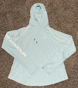 Under Armour Girls Size Large Lightweight Hoodie Light Blue Spell Out Sleeve - Picture 1 of 3