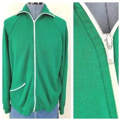 Jaqueta de malha verde vintage Jog Joy com zíper branco e bolso tamanho médio  - Imagem 1 de 4