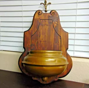 Rare Italian Holy Water Font w/Brass Cross & Vessel Base - 26" Tall - Picture 1 of 10
