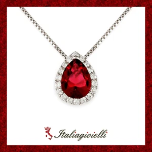 Fiabesca Collana Goccia Rubino Donna in Argento 925 rodiato Oro Bianco - Foto 1 di 6