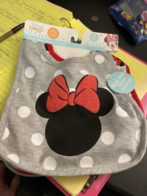 Paquete de 3 baberos de tela de Minnie Mouse de Disney nuevos con etiquetas Foto 1 de 4