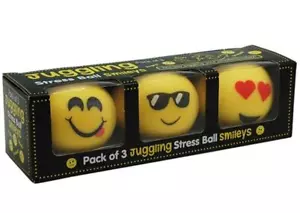 Pack of 3 Stress Juggling Smiley Balls - Emoji Smile Happy Face Squish Ball Toys - Picture 1 of 8