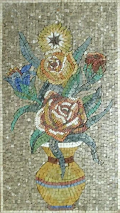 Suave mezcla de flores de rosa silvestre ramo en florero jardín decoración del hogar mosaico de mármol - Imagen 1 de 1