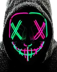 Halloween Purge Pink/Green Light Up Mask - Picture 1 of 2