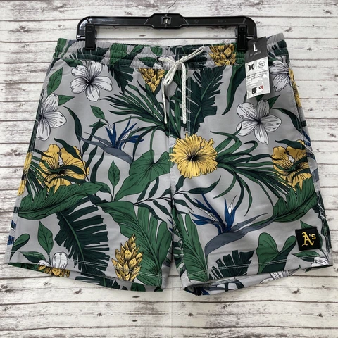 Hurley Shorts Oakland A's Men's Large Floral Trunks '47 Band Beach Trunks MLB Cover