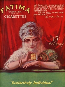 1914 Original Fatima Turkish Blend Cigarettes Ad. Beautiful Harem Girl. Lg Color - Picture 1 of 1