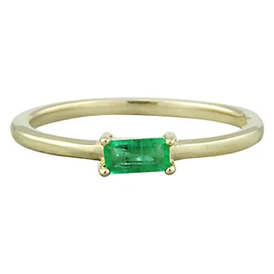 Natural Green Baguette Emerald 14k Solid Gold East West Solitaire Ring for Women - Picture 1 of 5
