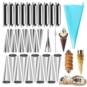 30Pcs Stainless Steel Pastry Molds Set-Cream Horn&Cannoli Tubes for Baking Cone - Picture 1 of 9