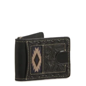 Nocona® Men's Tooled & Aztec Inlay Black Money Clip Wallet N500043001 - Picture 1 of 1