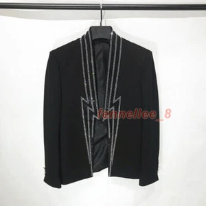 Men Original Rhinestone Handsome Nightclub European Heavy Industry Suit Jacket - Picture 1 of 25