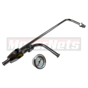 3/8" Chrome Fuel Line For Holley Double Pumper Carbs & 1.5" 0-15 PSI White Gauge - Imagen 1 de 4