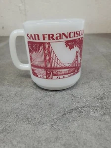 San Francisco Golden Gate Bridge Trolley Mug Cup Federal Milk Glass VTG - Picture 1 of 6