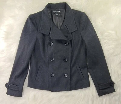 Mujer FOREVER 21 Chaqueta Abrigo Negro Guisante Blazer MEZCLA DE LANA Talla M RN#94981 Foto 1 de 4