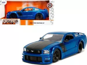 2006 Ford Mustang GT Blue Metallic with Matt Black Hood and Stripes Bigtime 1/24 - Picture 1 of 12