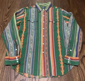 Vintage Polo Ralph Lauren Sportsman Western Southwestern Aztec camicia grande cowboy - Foto 1 di 10