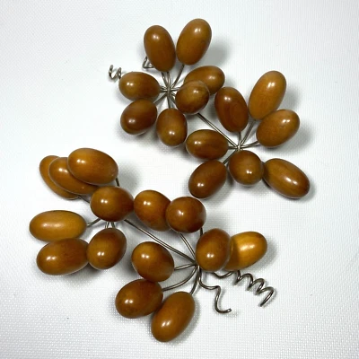 Vintage Mid Century Modern MCM Carved Wood with Metal Grapes 2 Bunches - Image 1 of 4