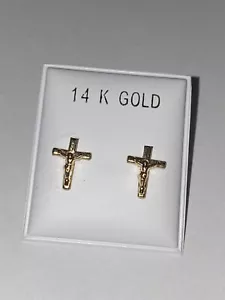 "Elegant 14K Gold Italy Crucifix -Cross Earrings with Threaded Post  - Picture 1 of 8