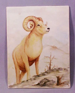 Gerold Bavaria Hand Painted Porcelain Mountain Goat Ram Decorative Tile - Picture 1 of 4