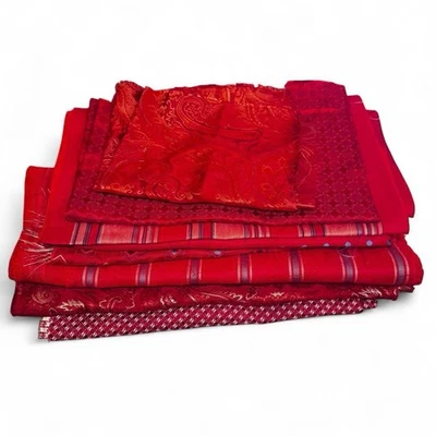 8 Pc Bundle Lot Cherry Red 100% Italian Silk Fabric Remnants Crafts Sewing - Image 1 of 4