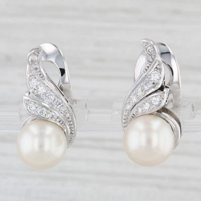 Cultured Pearl 0.30ctw Diamond Drop Clip On Earrings 14k Gold Platinum - Image 1 of 4