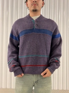 Pendleton Sweater Mens XL Purple Donegal Wool Knit Henley 2 Button Made in USA - Picture 1 of 8