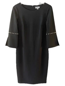 Vestido Calvin Klein LBD 8 cóctel fiesta hasta la rodilla cuerpo con perlas mangas campana - Imagen 1 de 7