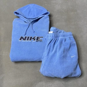 Vintage Nike Hoodie Jogginghose Trainingsanzug Herren Large Blau Polar Fleece Y2K - Bild 1 von 24