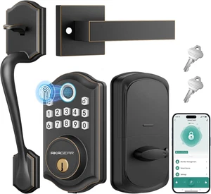 Cerradura puerta ds10 pro llave con manija teclado huella app bluetooth bronce - Imagen 1 de 12