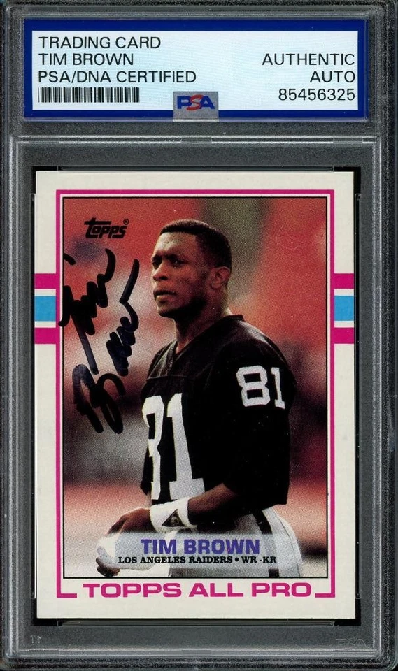 1989 Topps TIM BROWN singed ROOKIE card (Raiders - autograph) HOF - PSA/DNA cert - Image 1 of 1