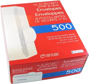 PSTF10NWT #10 Envelopes, Strip & Seal, Security White Paper, 24 Lb, 500 Count - Picture 1 of 4
