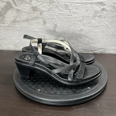 Ecco Felicia 女式 8 码黑色皮革绑带露跟凉鞋 — 第 1/4 张图片