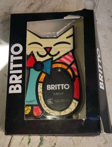 Neu in Verpackung süßer Romeo Britto Katzenrahmen im Originalkarton Vintage Pop Art - Bild 1 von 4