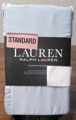 RALPH LAUREN Pillowcases Pair STANDARD Dunham Sateen 300TC ~ CELESTIAL BLUE - Image 1 of 4