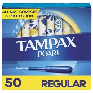 Tampax Pearl Tampons Regular Absorbency, With Leakguard Braid, Unscented, 50 ... - Picture 1 of 9
