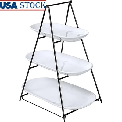 Tiered Serving Platter Stand Food Safe Porcelain Metal Rack Easy Assembly New - Image 1 of 4