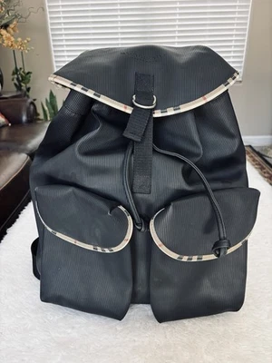 Burberry Fragrance Black Leather W/ Nova Check  Large Unisex Backpack 14”x17”x7” - Image 1 of 4