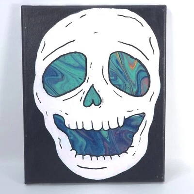 Calavera psicodélica pintada a mano óleo sobre lienzo 8′′x10′′ arte abstracto simplicidad Foto 1 de 4