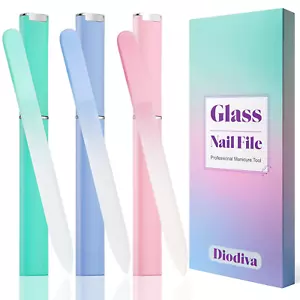 Professional Glass Nail File Set - 3 Pack with Case for Natural Nails - Picture 1 of 12