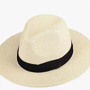 Straw Sun Panama Hat for Summer Beach Wide Brim Medium Beige for Men & Women - Picture 1 of 6
