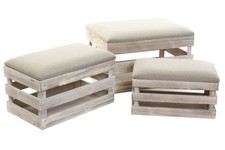 CASSAPANCA POGGIAPIEDI CONTENITORE SET 3 PEZZI IN LEGNO IMBOTTITO IMPILABILI