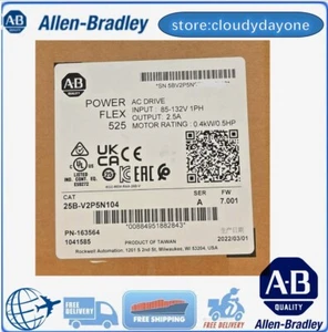 New Sealed Allen Bradley 25B-V2P5N104 SER A PowerFlex 525 AC Drive (0.5HP - Picture 1 of 3