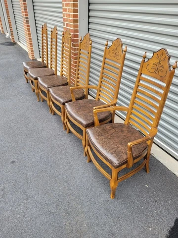 A Lot Of Set 6 Vintage Antique Drexel Ladderback Wood Dining Chairs  Armchair Cover