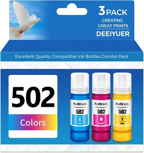 502 Ink Refill Bottles ET-2850 ET-3850 ET-15000 ET-4850 502 Color Ink Compatible - Picture 1 of 8