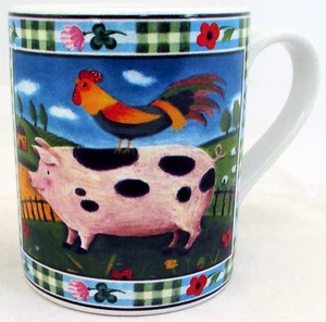 Pig Mug Exclusive Funny & Cute Pig Farm Scene Porcelain Mug Hand Decorated in UK - Picture 1 of 5