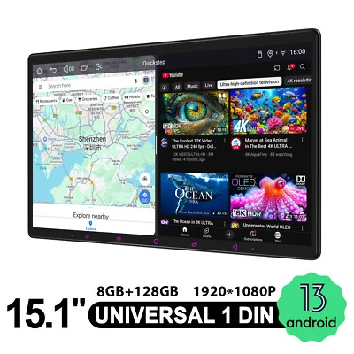 15.1 Zoll Touchscreen Autoradio Android 13 Navigationssystem Bluetooth GPS 1DIN  - Bild 1 von 4