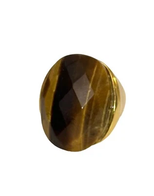 Anillo de Moda - Piedra Ovalada - Ojo de Tigre - Tono Dorado - Marrón - Grande - Talla 8.5 Foto 1 de 3