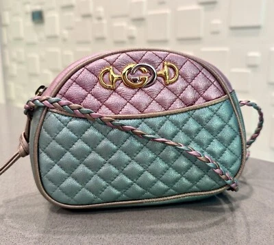 Authentic GUCCI Metallic Turquoise/Pink Mini Trapuntata Crossbody Shoulder Bag - Image 1 of 4