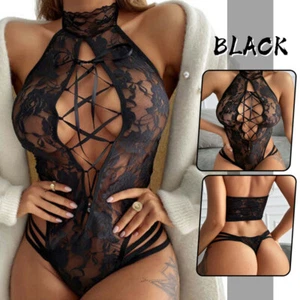 Lencería sexy Prendas para dormir Monos de encaje Tanga Ropa interior Ropa de dormir BodySuit - Imagen 1 de 13
