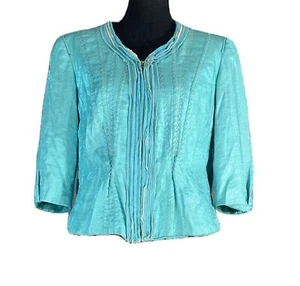 Katherine NY Peacoat XL Shimmer Blue Stitch Raw Edge Zip Lined 3/4 Sl Jacket - Picture 1 of 6